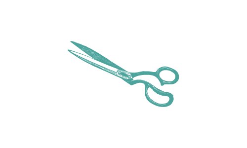 Teal scissor graphic at The Sewing Room Malvern